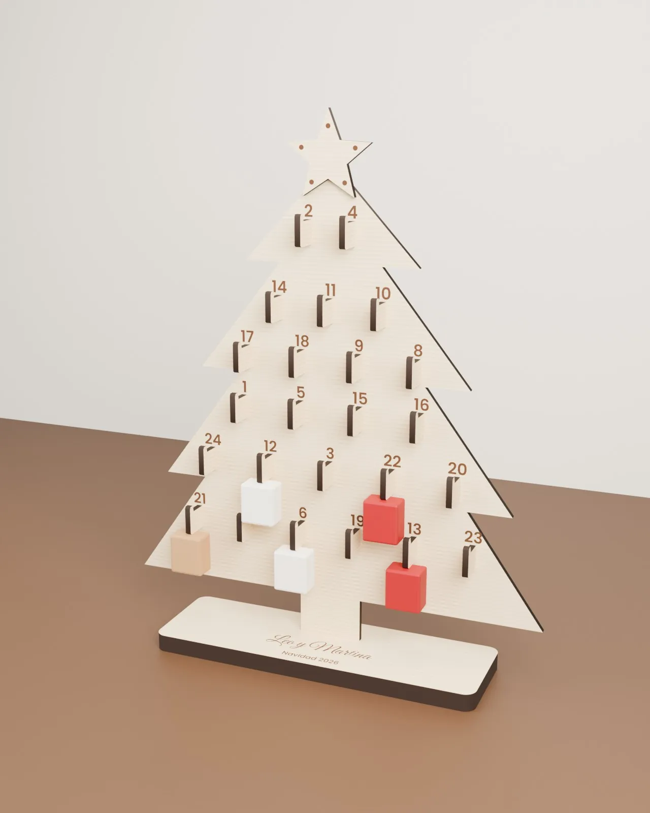 Calendario de adviento de madera con nombre