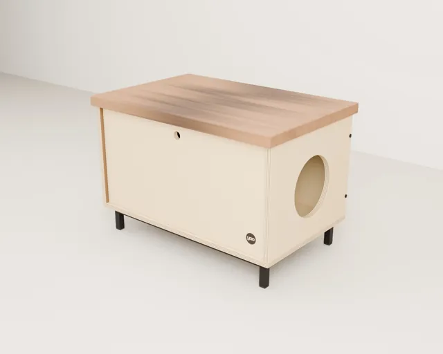 Mueble cubre-arenero de madera · Forja