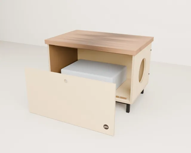 Mueble cubre-arenero de madera · Forja
