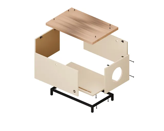 Mueble cubre-arenero de madera · Forja