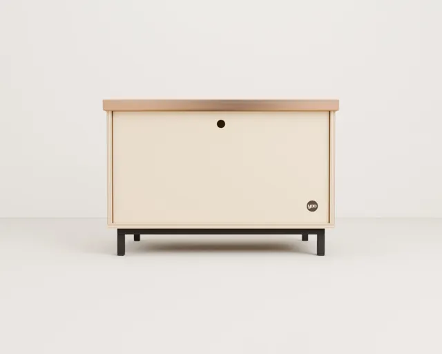 Mueble cubre-arenero de madera · Forja