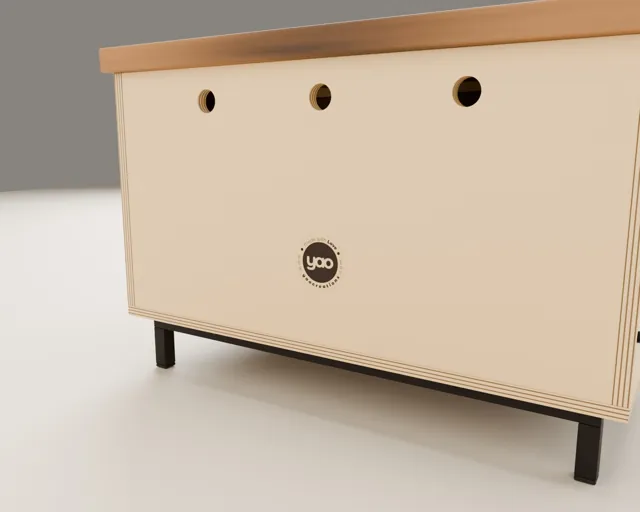 Mueble cubre-arenero de madera · Forja