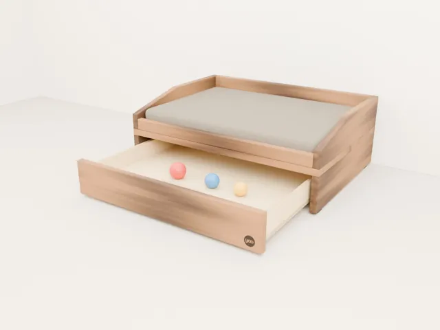 Dog bed with storage drawer · Barn