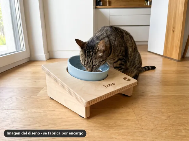 Comedero elevado para gato con nombre · Taller · imagen del diseño