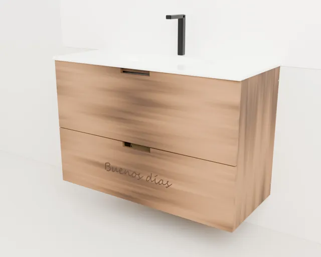 Mueble de lavabo de madera grabado · Granero