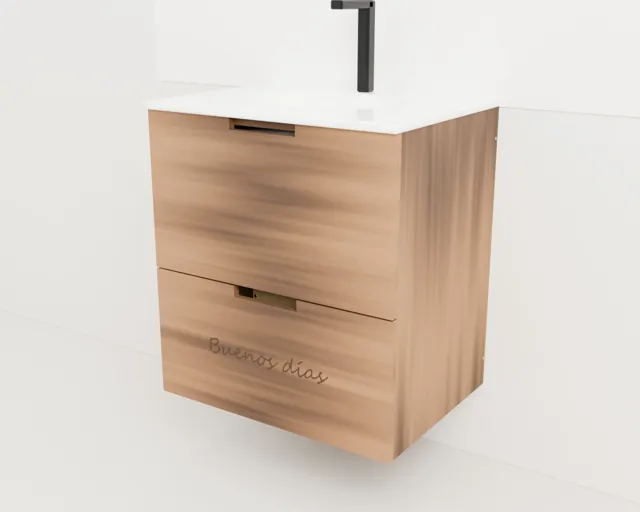 Mueble de lavabo de madera grabado · Granero