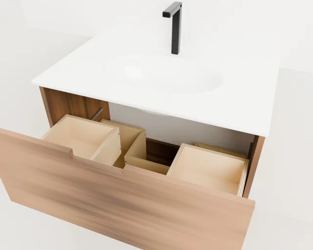 Mueble de lavabo de madera grabado · Granero