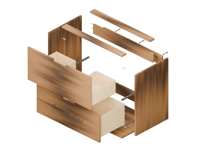 Mueble de lavabo de madera grabado · Granero