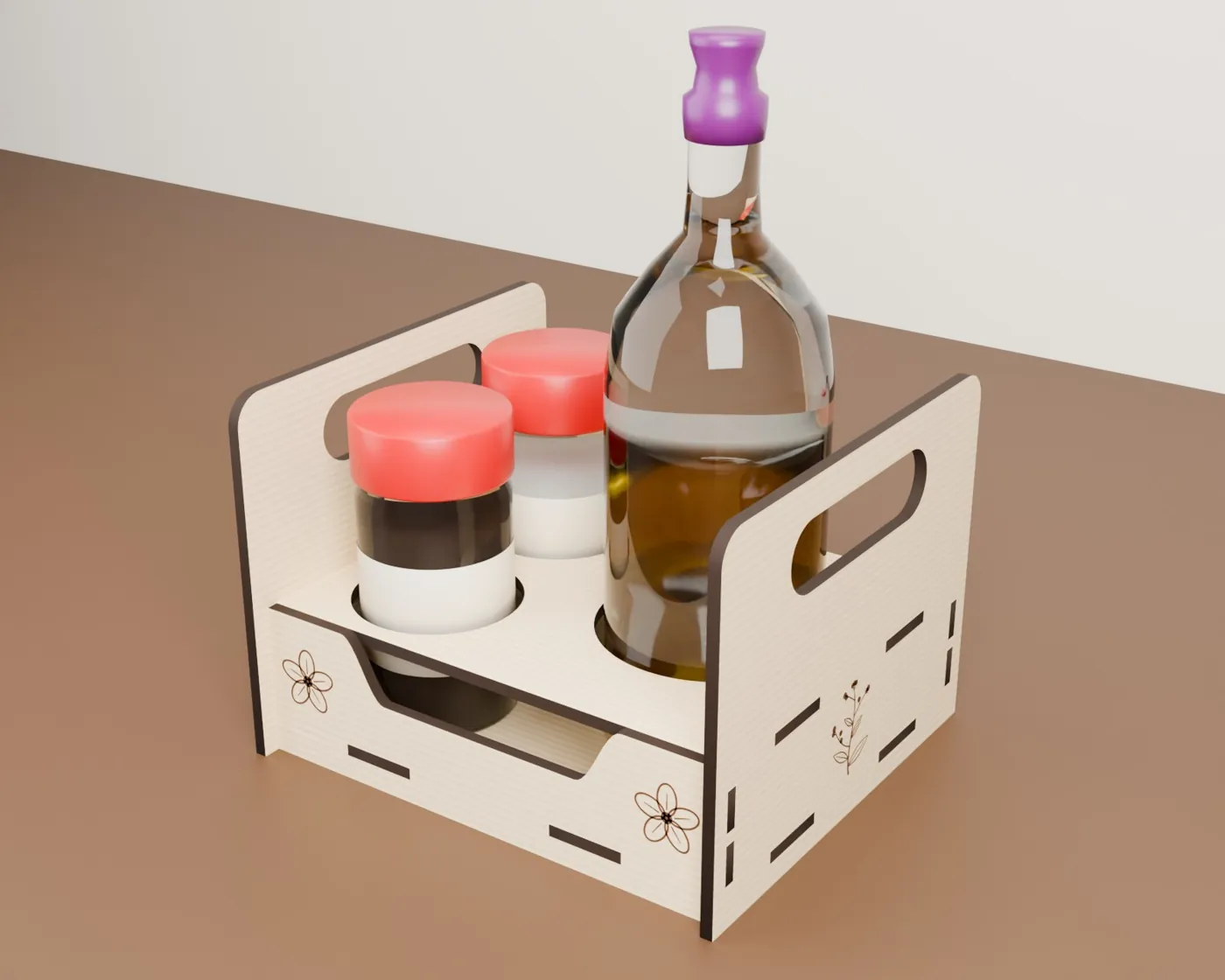 Organizador de especias y aceite de madera