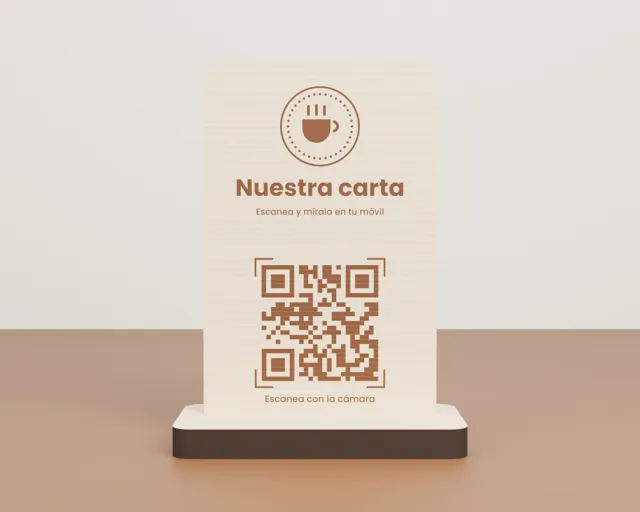 Placa QR de madera para bares y comercios