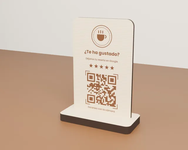 Placa QR de madera para bares y comercios