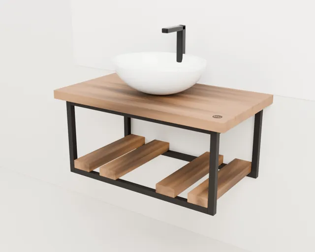 Muebles de baño: encimera, espejo, banco y estante · Forja