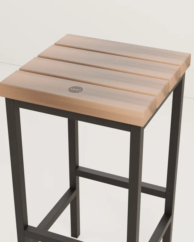 Taburete alto industrial de madera · Forja