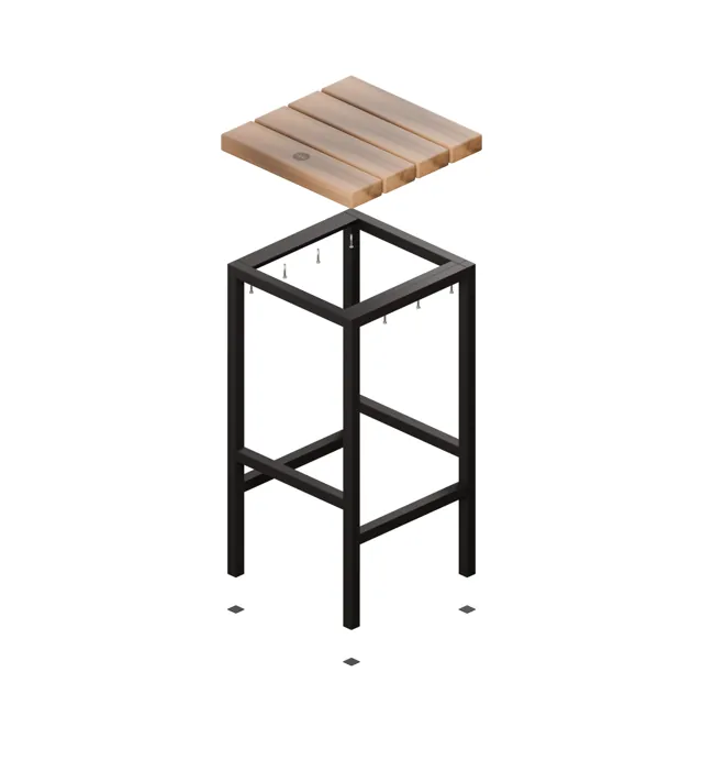 Taburete alto industrial de madera · Forja