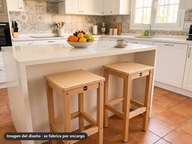 Taburete alto industrial de madera · Taller · imagen del diseño