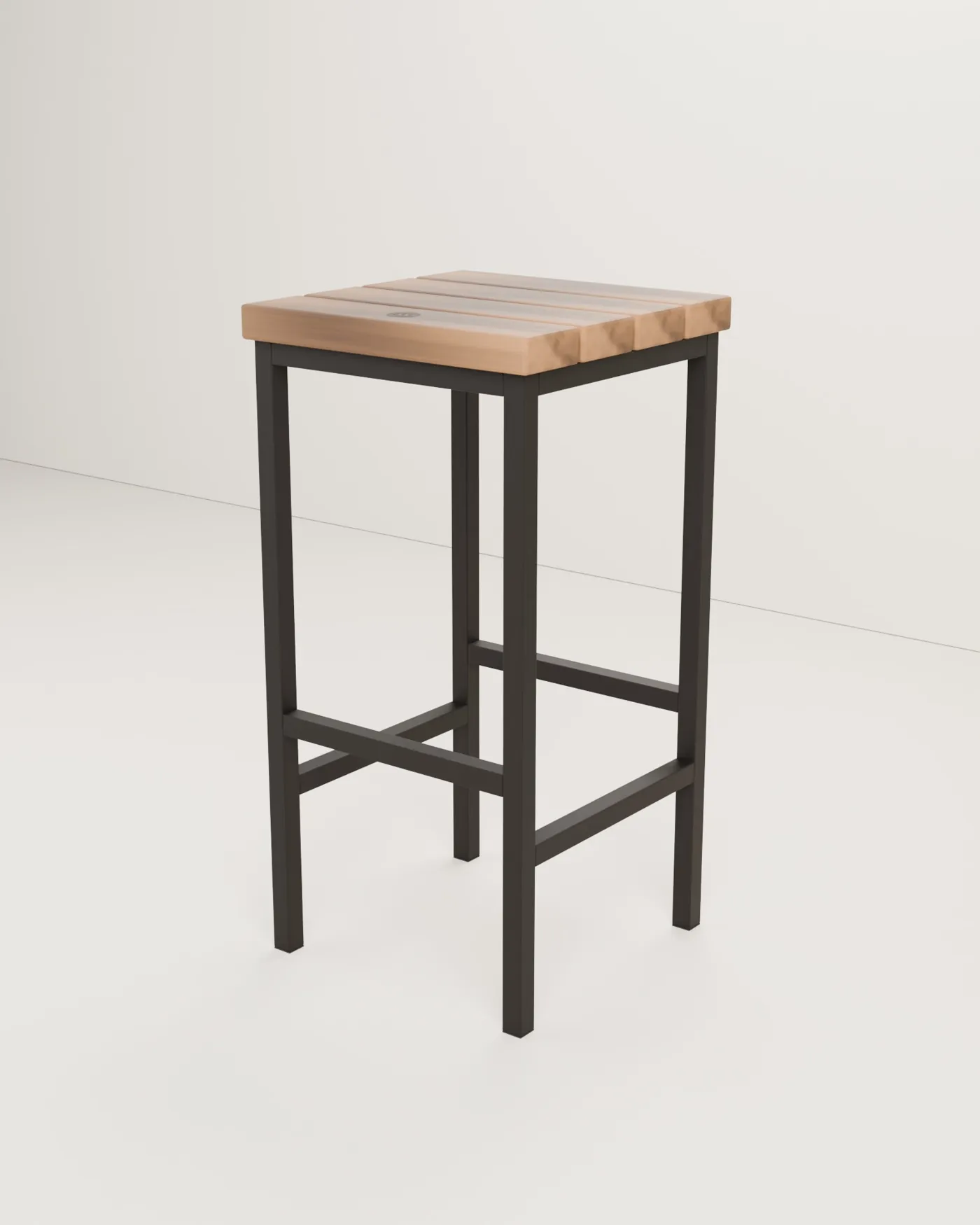 Taburete alto industrial de madera · Forja
